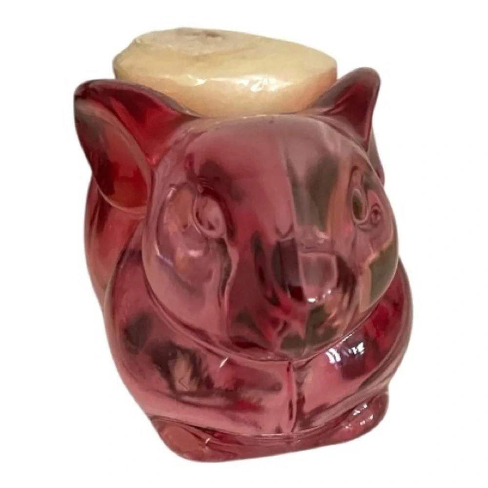 Vintage Cranberry Indiana Glass Rabbit Votive Candle Holder Easter